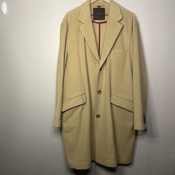 Wool Cashmere Trench Coat XL MEN TreVero Double Breasted Camel Tan Vintage - Picture 8 of 14